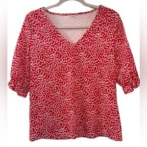 Womans short sleeve red top‎ with white stars, size medium